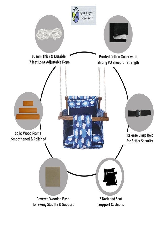 Kradyl Kroft Swing for Kids | jhula for Kids | jhula for Baby | Baby Swing Hanging Indoor Outdoor | Baby Garden Swing with 2 Pillows (6 Months to 4 Years) (Up to 20 kg) - Clouds - Image 4